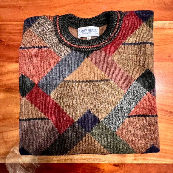 Retro Geometric Pattern 100% Alpaca Wool Large Jumper Sweater by James Meade - Picture 12 of 12